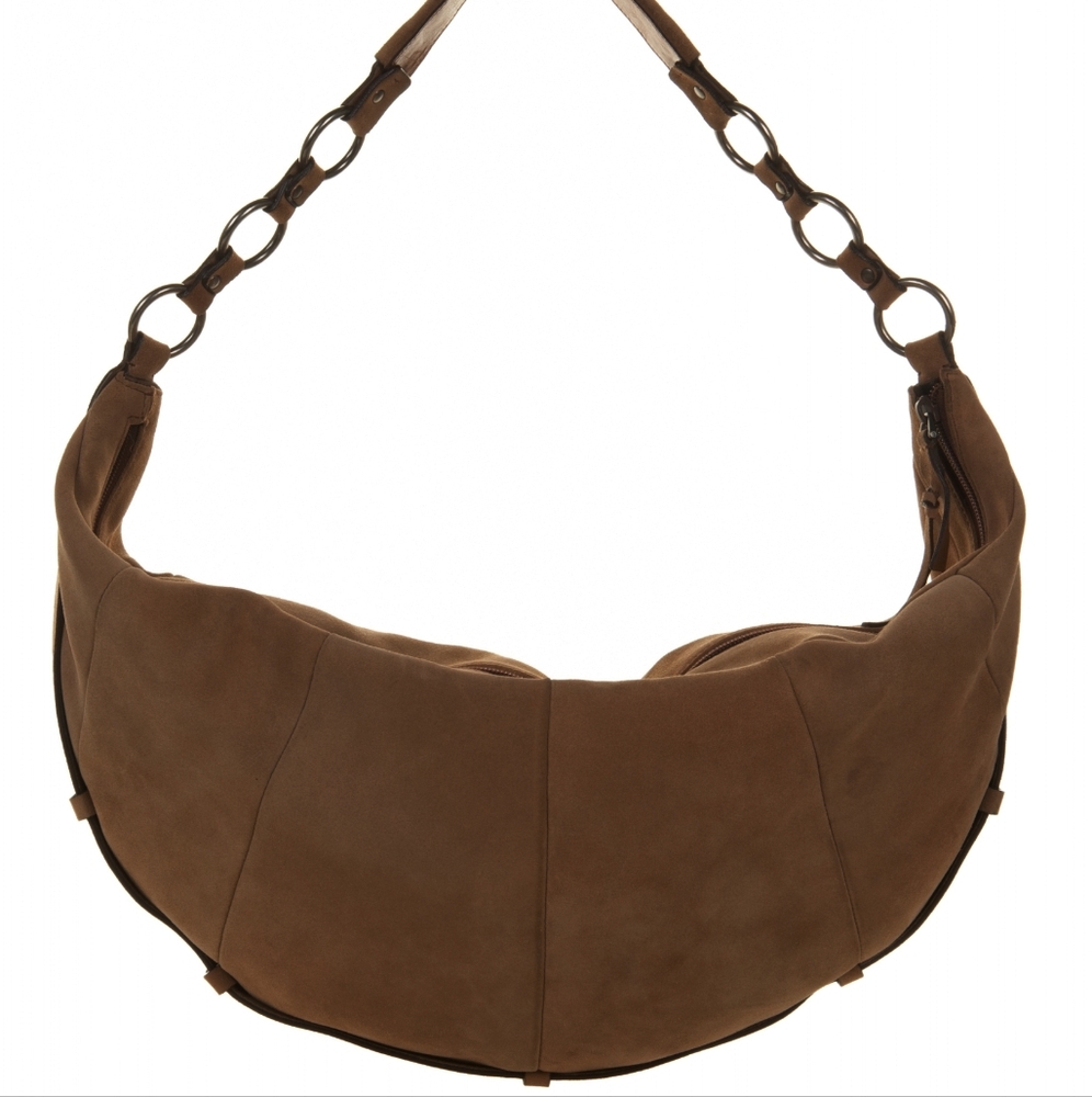 Yves Saint Laurent Brown Suede Shoulder Bag with Chain-Link Strap